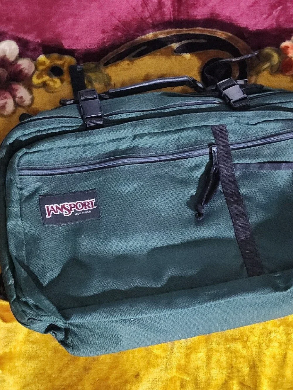 '93 Vintage Jansport Dark Green Travel Duffel Backpack Bag